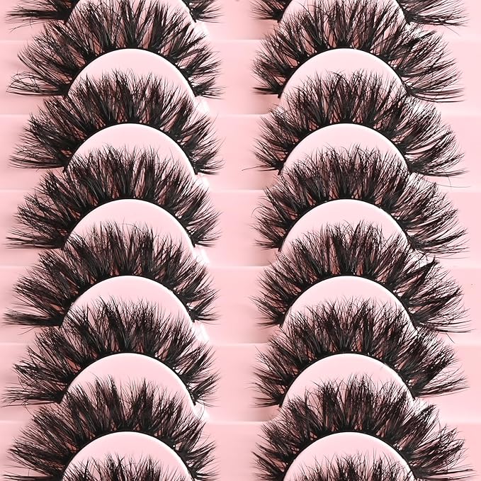 FARRED False Lashes Wispy Natural Strip Eyelashes 14mm Cat Eye Mink Lash Strips Full Volume Fake Cateye Eyelash Pack Natural Look 10 Pairs Short Thick Fluffy Pestañas Postizas for Women