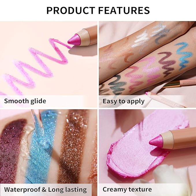 Oulac Waterproof Eye Shadow Stick Smooth and Long Lasting, Shimmering Glitter Finish, Blendable Eyes Makeup, Vegan & Cruelty-Free 1.25g, 19 Seafoam