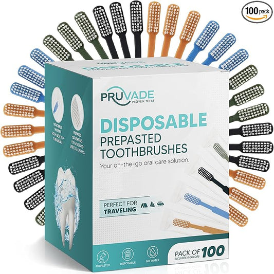 100 Pack Disposable Toothbrushes with Toothpaste, Built in - Prepasted Toothbrushes Individually Wrapped |Single Use Waterless Tooth Brush with Soft Bristles for Hotel, Camping, Travel