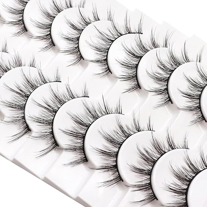 Losha Manga Lashes Fluffy Faux Mink Lashes Natural Look 10 Pairs Asian False Eyelashes Pack Look Like Individual Clusters (6D75)