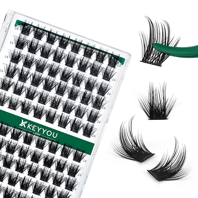 Lash Clusters 96pcs Individual Lashes Y22 D Curl 14mm Eyelash Clusters KEYYOU Volume Wispy Lash Extension Soft&Comfortable Easy DIY at Home(Y22,D-14mm)