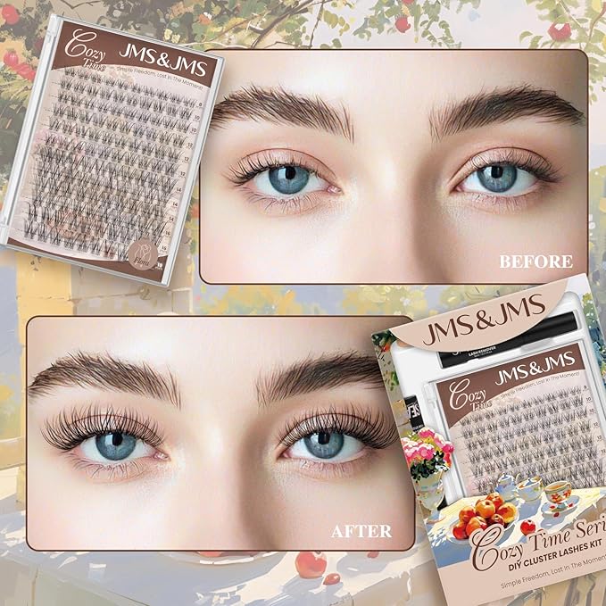 JMS&JMS 3D RRTZ Lash Extension Kit Lash Clusters Easy to Apply at Home Easy to Apply at Home(Flora,8-18mix)