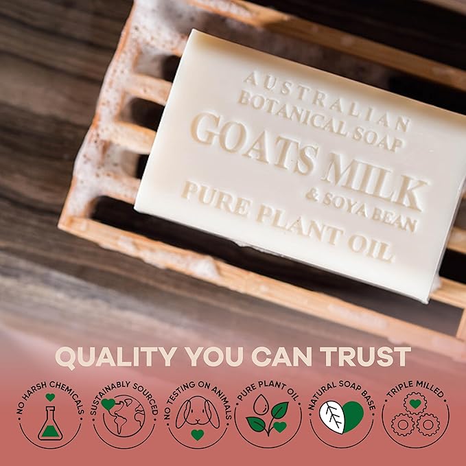 Australian Botanical Goats Milk Soap with Soya Bean 6.6 OZ Luxury Soap Bars Enriched Shea Butter, Luxury Face, Hand and Body Bars Suitable for All Skin Types, Pack of 4