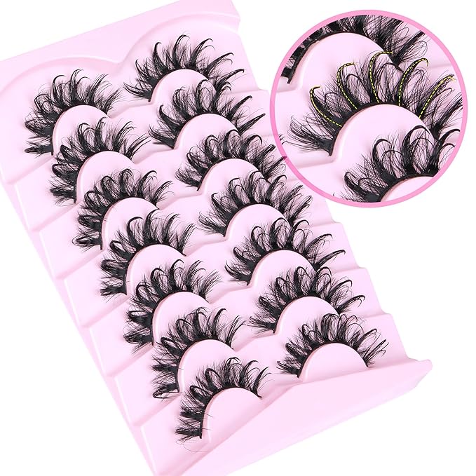 Lashes Wispy False Eyelashes Natural Fairy Fake Eyelashes Cat Eye Lashes Mink Long Strip Eyelashes Doll Manga Lashes 7 Pairs C Curly Lashes Pack by ALICROWN