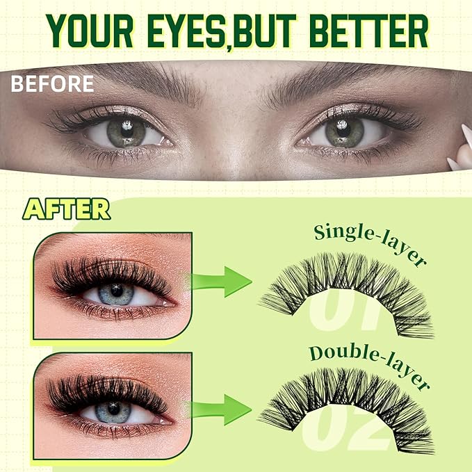 KEYYOU Lash Clusters Kit Natural Wispy DIY Lash Extension Kit 144pcs Lashes Clusters Eyelash Extension with Mascara Brush Bond and Seal Glue Remover Applicators and Brush for Lashes Extensions (Y01)
