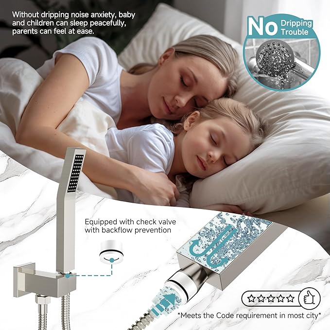 SR SUN RISE Shower Faucet Set & System - 10 Inch Rainfall Shower Head & Handle Set Wall Mounted Brushed Nickel Solid Brass Valve Trim Kit Included