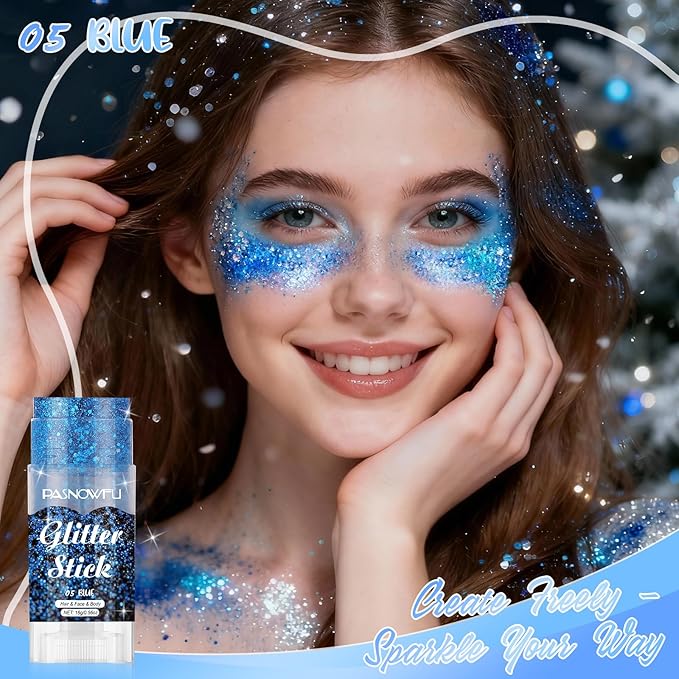 Blue Body Glitter Stick, Fantasy Face Glitter for Women and Girls, Gel Texture Costume Accessories for Festival Party Makeup, Long Lasting Concert Stage Performance