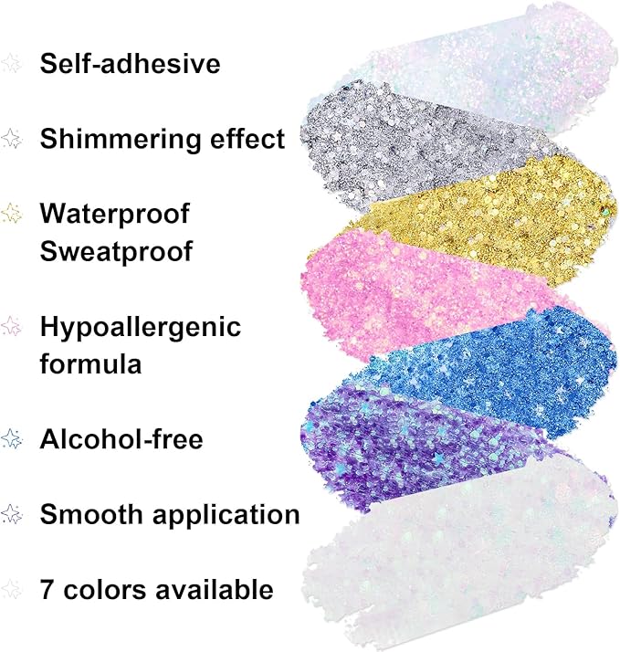 Carnival White Body Glitter Stick, Holographic Hair Glitter for Kids and Women, Waterproof Face Hair and Body Glitter Makeup, Rave Accessories Carnival Chunky Sequins, Sparkling Glitter Makeup