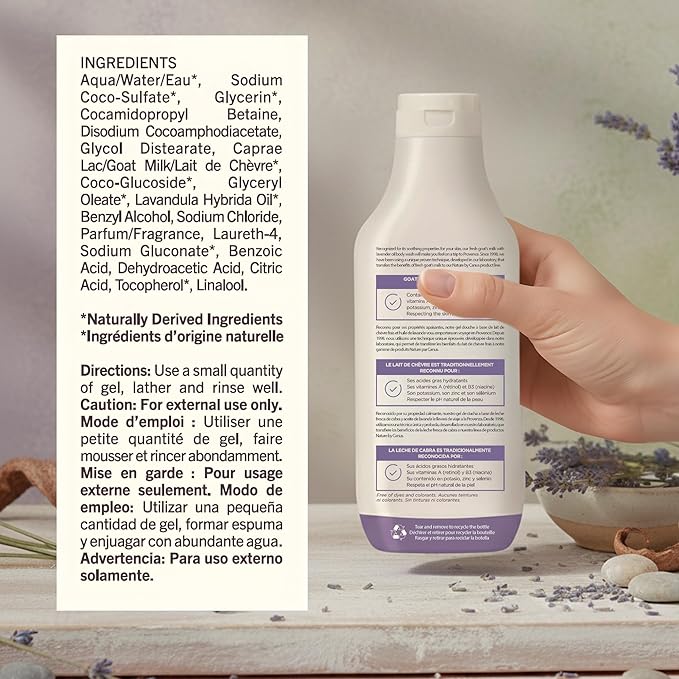 Nature by Canus, Natural Cleanser, Moisturizing Lavender Body wash with Goat Milk, for all skin types 16.9 Fl Oz