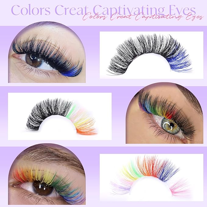 Colored Lash Clusters Eyelash Clusters D Curvature Eyelash Extensions 16MM Mixed Colorful Individual Lashes 80D Pink White Green Yellow Purple Blue Red DIY Rainbow Lash Extension by Winifred