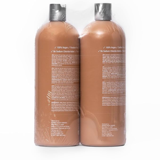 ABBA - Pure Color Protection Shampoo & Conditioner Shine Enhancing & Nourishing Value Duo Set – Coconut Oil & Sage, 32 fl oz Each