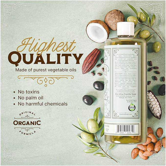 Sage Lime Liquid Castile Soap – Vegan Organic & Body Wash, High Olive Oil Content, Non-Drying Formula, Great for Sensitive Skin by Carolina Castile (Sage Lime, 32 Fl Oz)