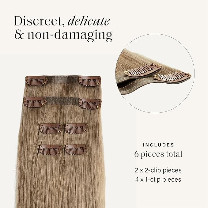 Luxy 100% Remy Human Hair Extensions for Thin Hair Thinning Hair Fill-Ins – 6 Seamless Wefts Multi-Dimensional Color Blend - Natural-Looking Volume & Coverage 80 grams 16" Natural Blonde Balayage