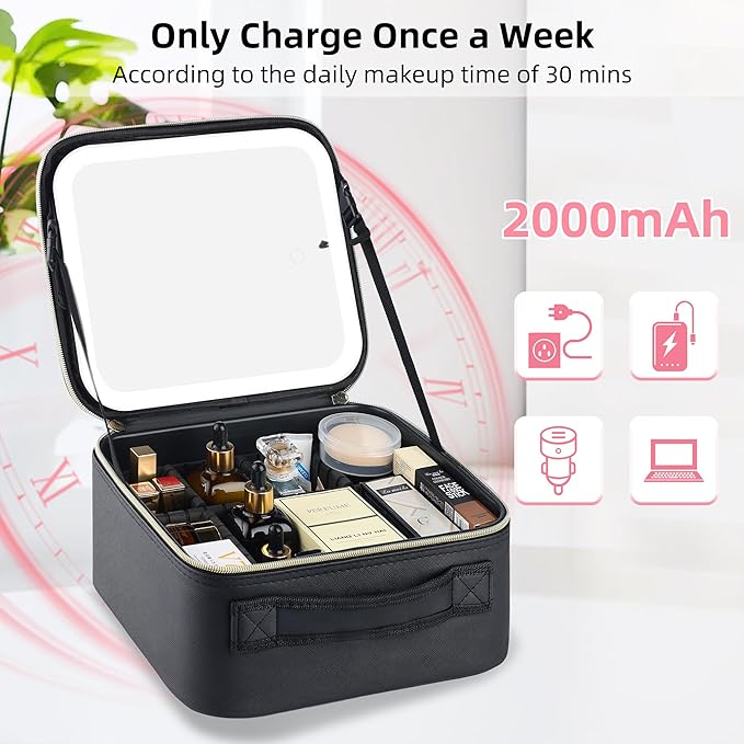 Gdsshuhung Makeup Bag with Mirror | Partitionable Professional Makeup Organizer | Large Travel Makeup Bag for Women | Cosmetic Case for Daily & On-the-Go Use (Colorful)