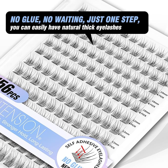 Self Adhesive Eyelashes Upgraded 156 PCS EASITENSION Clusters Kit Lash Clusters DIY Eyelashes Pre Glued No Glue Needed No Remover No residue