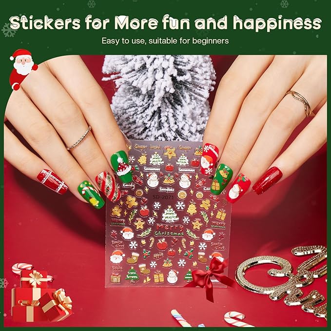 Morovan Christmas Nail Polish Set: 2025 Glitter Red Green Gold Silver Fingernail Polish Kit with Sticker Winter Quick Dry Regular Nail Polish Pack Manicure Gifts for Women Girls Holiday Party