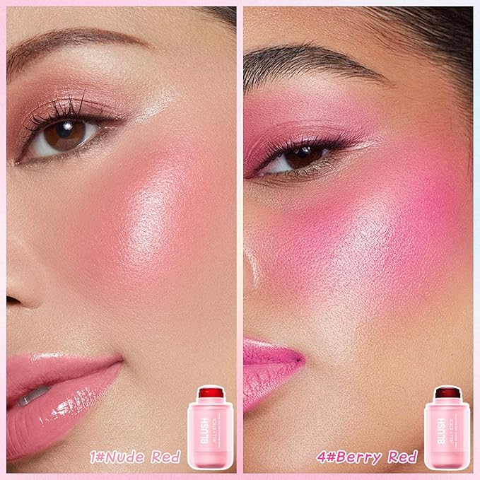 2 Pcs Jelly Blush Contour Stick for Cheeks Eyes Lips Lightweight Dewy Finish Blush Stick Waterproof Long Lasting Lightweight, Sheer & Buildable Color Makeup Set for Wome (SET A)