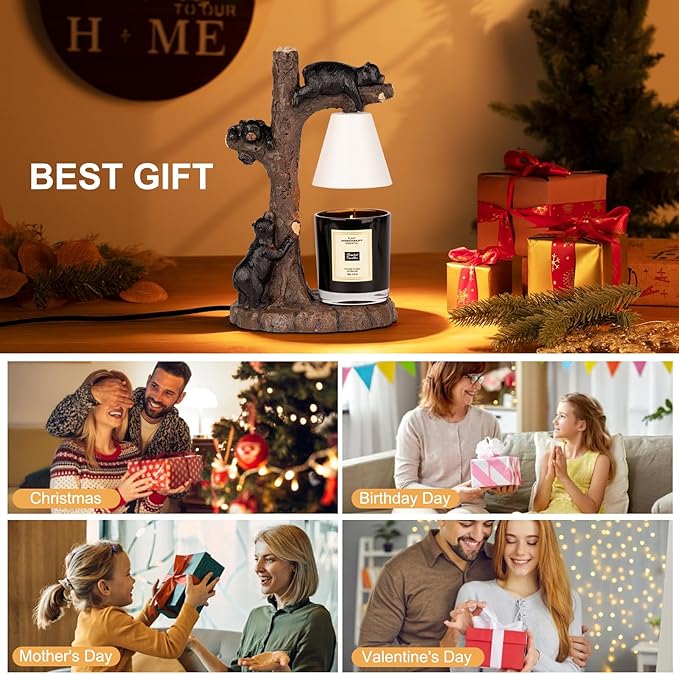 Adorable Bear-Themed Candle Warmer Lamp – Handcrafted Design with Timer & Dimmer, Includes 2 Free Bulbs ， Home Decor & Scented Wax Melting