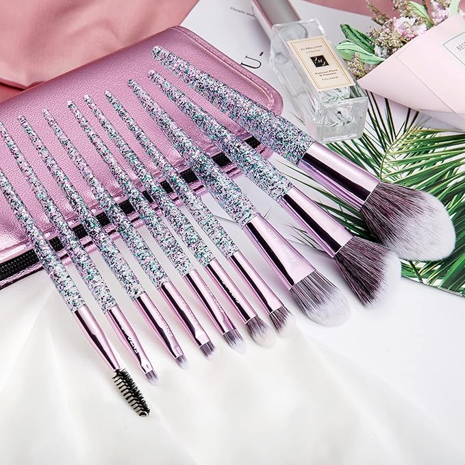 ENZO KEN Glitter Makeup Brushes Set with Case, Vegan Makeup Brush Set Professional, Colorful Cosmetic Brushes Makeup Set, Make up Brush Vegan, Make up Brushes Set Professional, Makeup Brush Set Vegan
