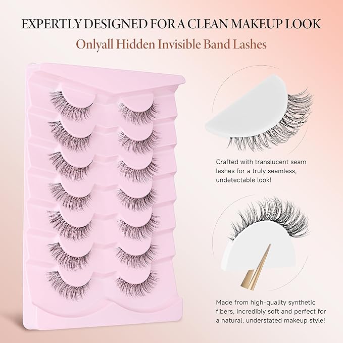 Onlyall Natural Eyelashes Wispy Lashes Clear Band Lashes Natural False Eyelashes C Curl Lashes Fake Eyelashes Natural Lashes 13mm Lashes H6