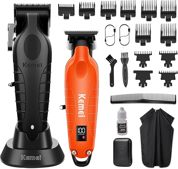 KEMEI Hair Clippers for Men, Professional Clipper and Trimmers Set, Cordless Zero Gap Trimmer for Men with LED Display, 11 Guide Combs