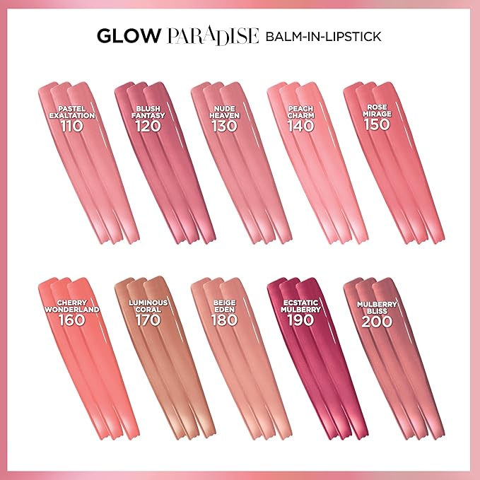 L'Oreal Paris Glow Paradise Hydrating Balm-in-Lipstick with Pomegranate Extract, Ecstatic Mulberry, 0.1 Oz