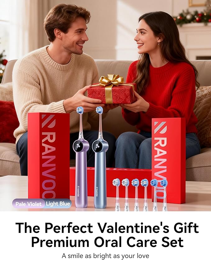 RANVOO AirBlast [Next-Gen Jet-Flow | Maximum Clean Power] AI Sonic Electric Toothbrush, 100% Plaque Removal, Whitening & Gum Care, 60-Day Battery Life, Rechargeable with 3 Pro Brush Heads, Pale Violet