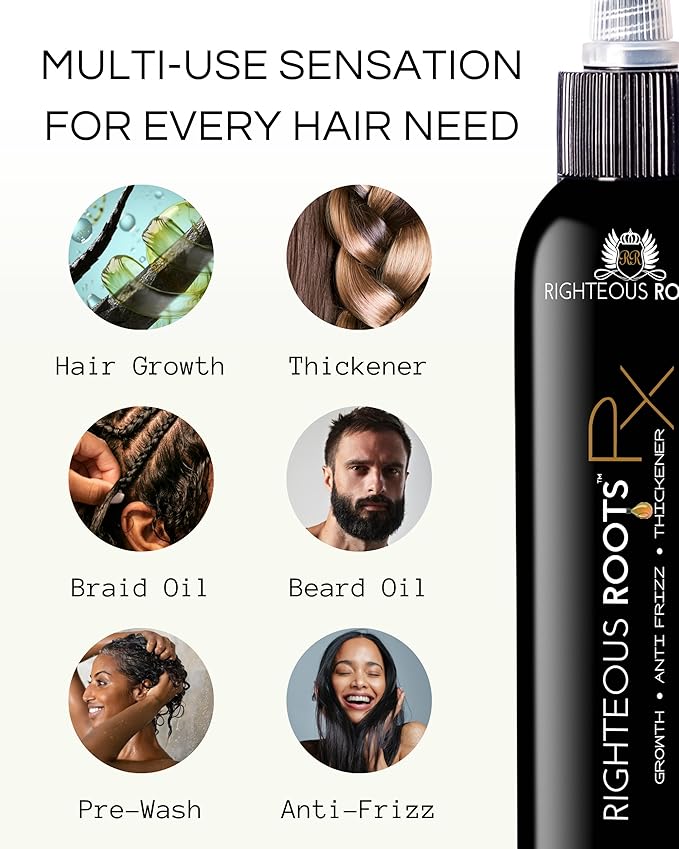 Righteous Roots Rx Hair Oil - Growth Booster, Anti-Frizz and Thickener for Beard, Curly, Wavy and Natural Hair (Previously known as Hair RX) (2 fl OZ)