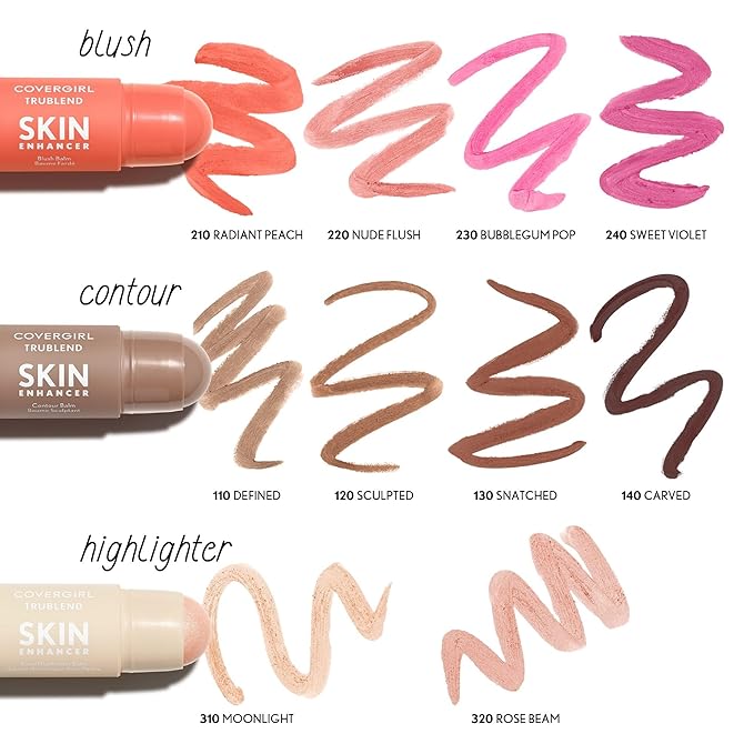 CoverGirl Trublend Skin Enhancer Contour Stick Balm, 140 Carved, Vegan Formula, Easy to Use, Glides on Effortlessly, Non-Greasy, Doesn't Crease, 0.21oz