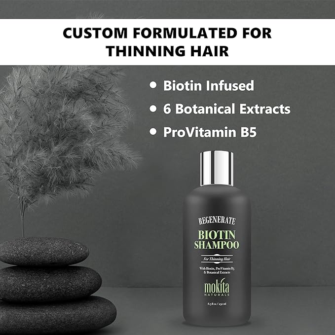 Mokita Naturals Hair Volumizing and Regrowth Shampoo for Thinning Hair, Sulfate-Free & Vegan-Friendly, 8.5 Ounces