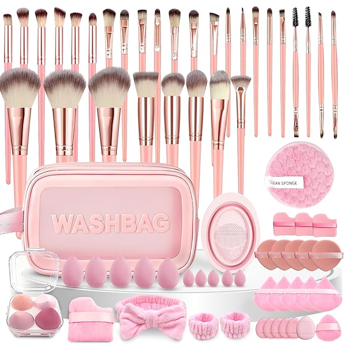 CLRDZN 70Pcs Makeup Brushes Set, Pink Professional Makeup Brush Set Multi-functional Makeup Brush Kit, Eye and Face Makeup Brushes & Tools, Premium Synthetic Facial Makeup Accessories