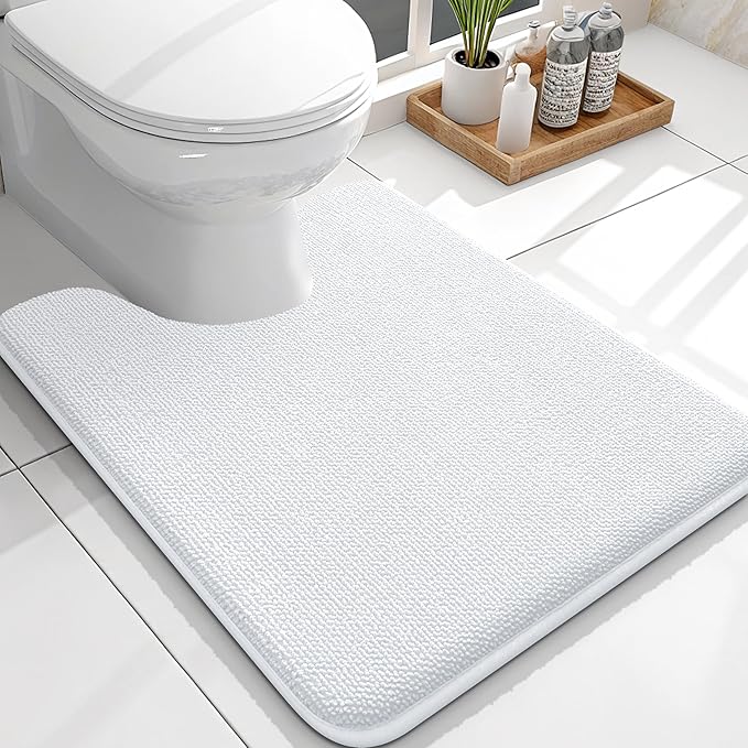OLANLY Toilet Rugs U-Shaped 24x20, Extra Soft Absorbent Thick Memory Foam Contour Bathroom Rugs, Dry Quickly, Machine Washable, Non-Slip Toilet Bath Mat, Home Decor Accessories, White