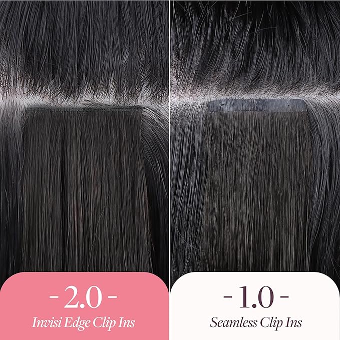 GOO GOO Invisi Edge Clip in Hair Extensions 24inch 220g 9Pcs Injected Seamless PU Clip in Hair Extensions, Virgin Real Human Hair, #1B Natural Black