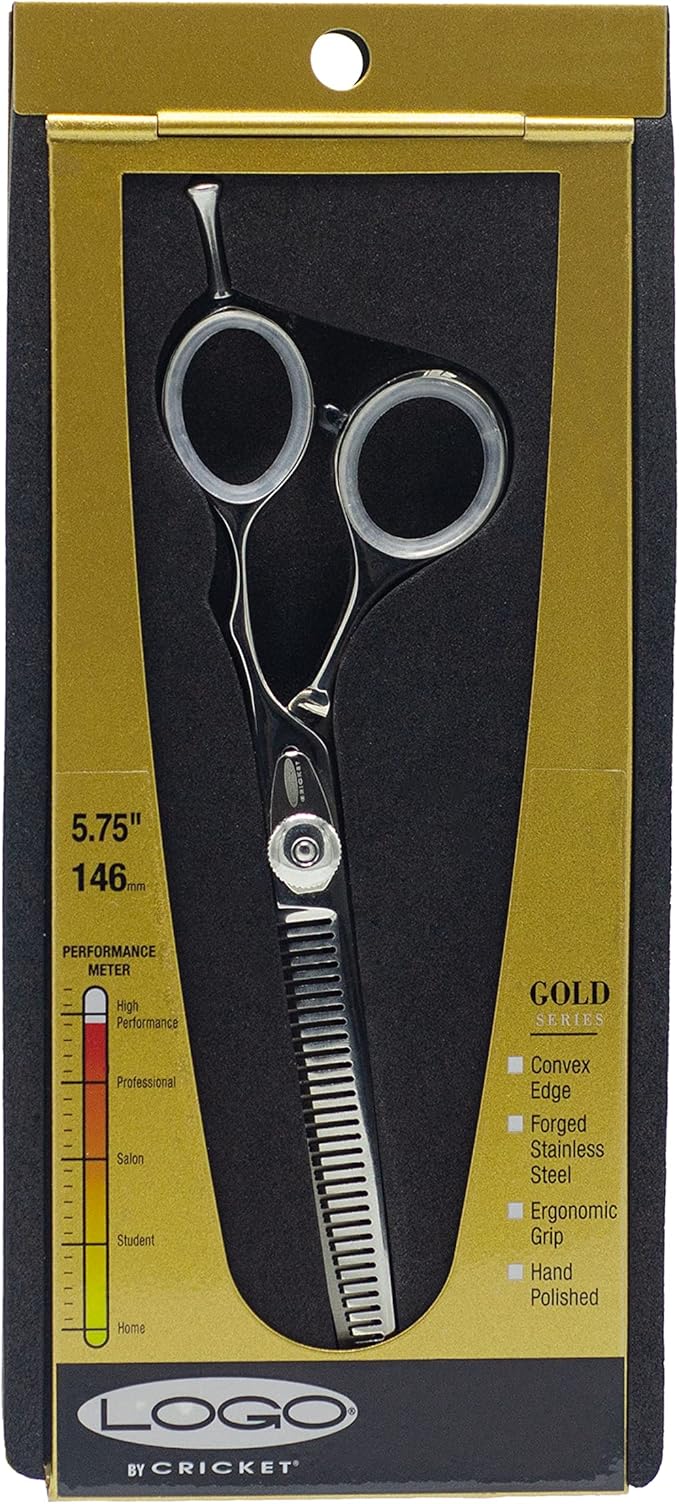 Cricket Logo Gold Series Pro 30T Hair Cutting Scissors Thinning Shears for Professional Stylist Barber, Texturizing, Removing Bulk, Stainless Steel, Convex Edge
