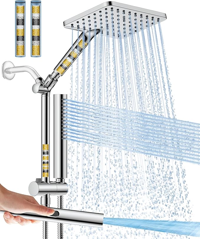 Hombeter Filtered Shower Head with Handheld Spray Combo High Pressure Rain Shower Head Dual Shower Head with Filters - Removes Chlorine Height Adjustable & Built-in Power Wash