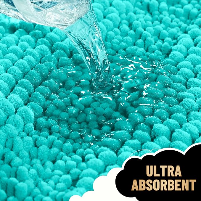 OLANLY Thick Bathroom Rugs 24x16, Extra Soft Absorbent Chenille Striped Bath Rugs, Rubber Backing, Machine Wash Dry, Bath Mats for Bathroom Floor, Tub and Shower, Home Decor Accessories, Teal