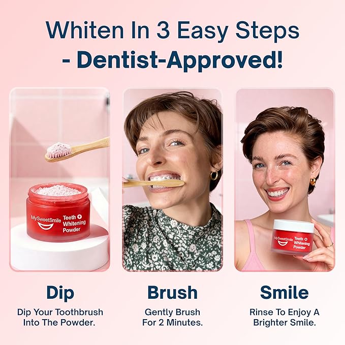 MySweetSmile Teeth Whitening Powder – 6 Month Supply – Removes Years of Coffee, Tea, Smoking & Ageing Stains – Dentist-Approved & Enamel-Safe – IndyBest Award-Winning Whitener (Strawberry)