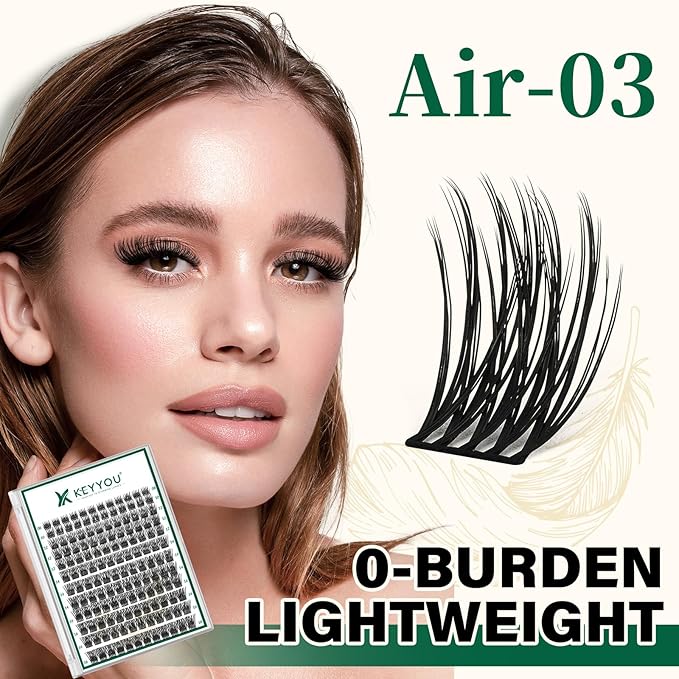 Lash Clusters 144pcs Individual Lashes D Curl 14mm Eyelash Clusters KEYYOU Air Touch Cluster Lashes Super Lightweight Soft Wispy Comfortable Easy DIY at Home(Air03-D-14mm)
