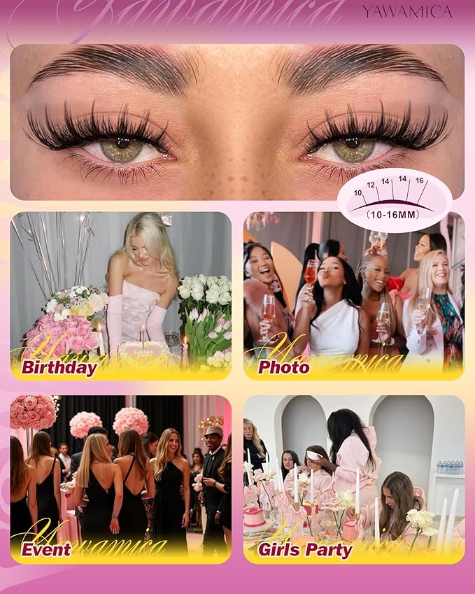 Yawamica Manga Lash Clusters Kit - DIY Eyelash Extension Kit with Bond and Seal & Tweezers, D Curl Wispy Spiky Individual Lashes 10-16mm Mixed Eyelash Clusters, Natural 3D Anime Look for Home Salon