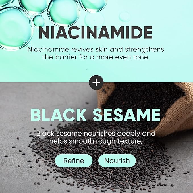 MARS MADE Niacinamide Facial Bar with Black Sesame - Nourishing & Moisturizing Face Wash Soap Bar for All Skin Types - Vegan & Travel-Friendly Korean Skincare (95g, 3.35 oz)