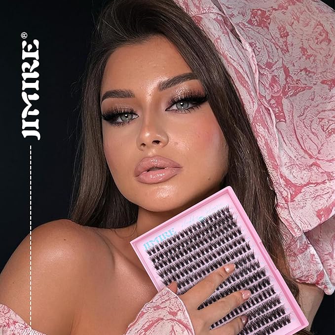 JIMIRE Fluffy Lash Clusters Volume Wispy 50D Thick Mink Eyelash Extensions 9-16mm 280Pcs Individual Lashes Beginners Friendly