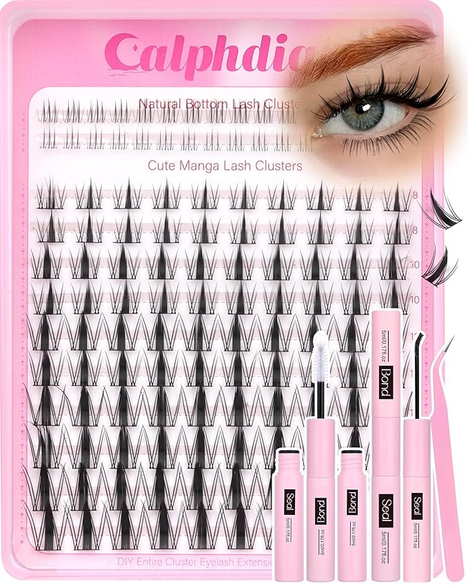 Fairy Lash Clusters Kit 8-16mm Manga Eyelash Clusters with 5-6mm Bottom Lashes C-curly Lash Extension Kit Spiky Anime Individual Lashes DIY Cluster Eyelash Extensions Kit Natural Thin Band Lash Kit