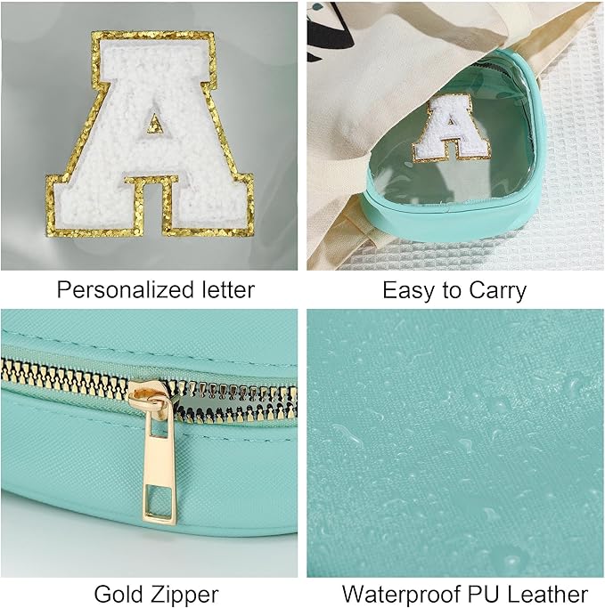 YOOLIFE Initial Make Up Bag Travel Toiletry Bag, Clear Makeup Bag Preppy Cosmetic Bags Organizer Travel Essentials Gifts for Women Teen Girlfriend Teacher Mom Birthday Gifts Mini Blue D