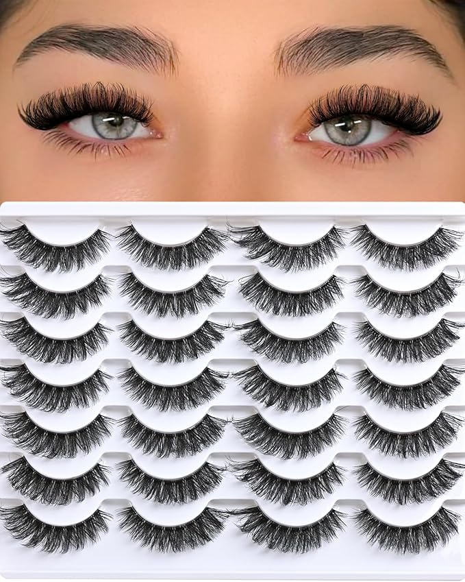 Lashes False Eyelashes Natural Wispy Fake Lash Strips 40D Strip Lash Clusters Cat Eye Volume Mink Eyelash Pack Fluffy Eye Lashes Natural Look Short Cateye Full Pestañas Sets by FenBair