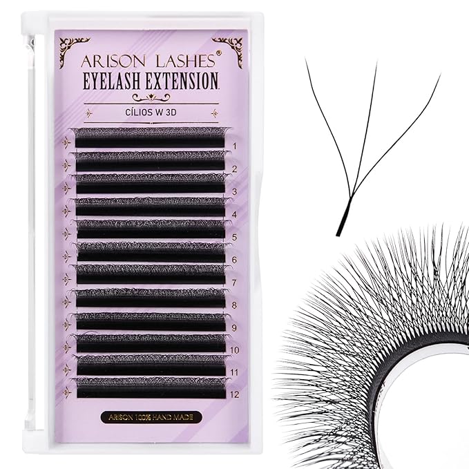 Arison Lashes 3DW Eyelash Extension W Lashes Tray Premade Fans Volume W Shape Faux Mink Matte 12 rows Cluster pre Fanned Soft Eye Lashes(3DW-0.07-L-8-13mix)