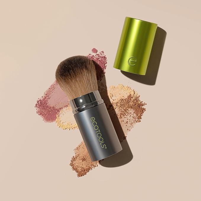 EcoTools Retractable Face Makeup Brush, Kabuki Brush for Foundation, Blush, Bronzer, & Powder, Travel Friendly & Perfect for On The Go, Eco Friendly, Synthetic & Cruelty Free Bristles, 1 Count