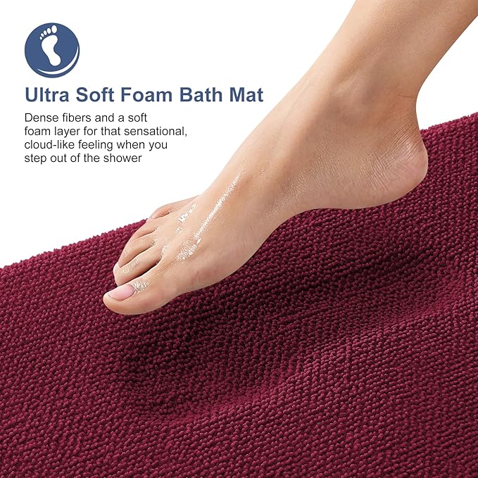 OLANLY Thick Memory Foam Bath Mat Rug 47x17, Extra Soft Absorbent Bathroom Rug, Quick Dry Bath Mats, Non-Slip, Machine Washable Carpet for Bathroom, Tub and Shower, Home Decor Accessories, Burgundy