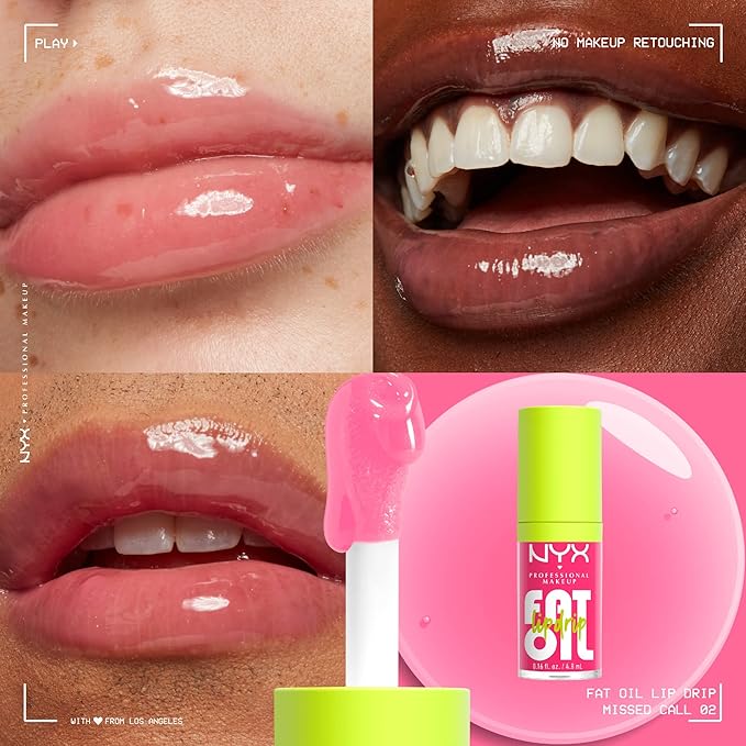 NYX PROFESSIONAL MAKEUP Fat Oil Lip Drip, Moisturizing Lip Oil Gloss, Vegan Tinted Formula, Up to 12 HR Hydration - Missed Call (Sheer Pink)