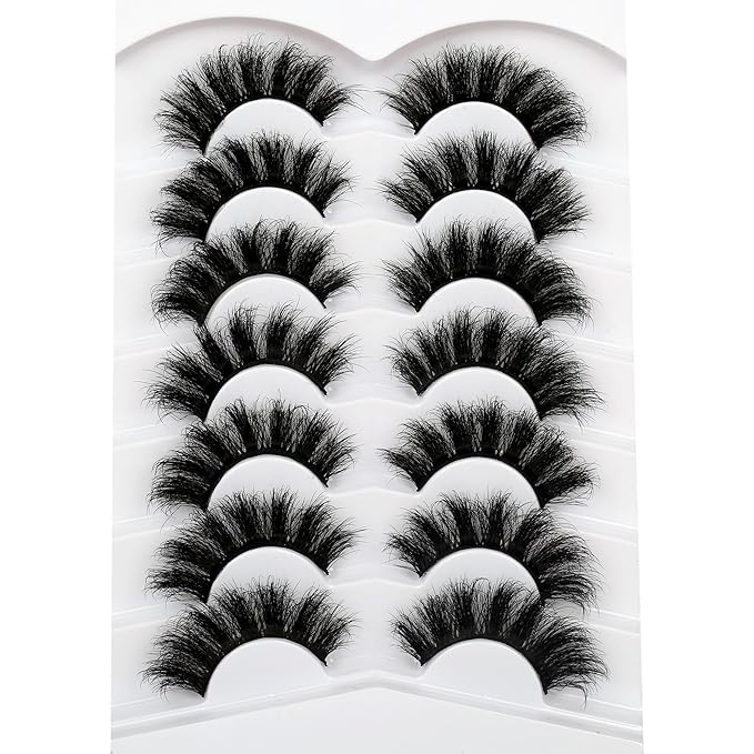 Pooplunch False Eyelashes Cat Eye Lash Volume Wispy Dramatic Fake Eyelash 8D Faux Mink Strip Lashes 7 Pairs Pack