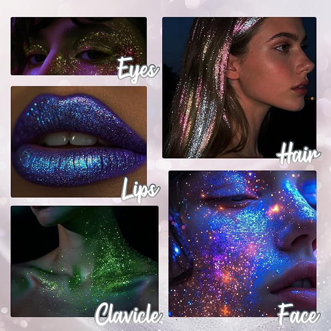 Silver Rolling Glitter for Face Body & Hair, Sparkling Holographic Chunky Shimmer, Roll-on Sequins for Singer Concert Rave Festival Halloween Party Carnival, 1.35fl.oz